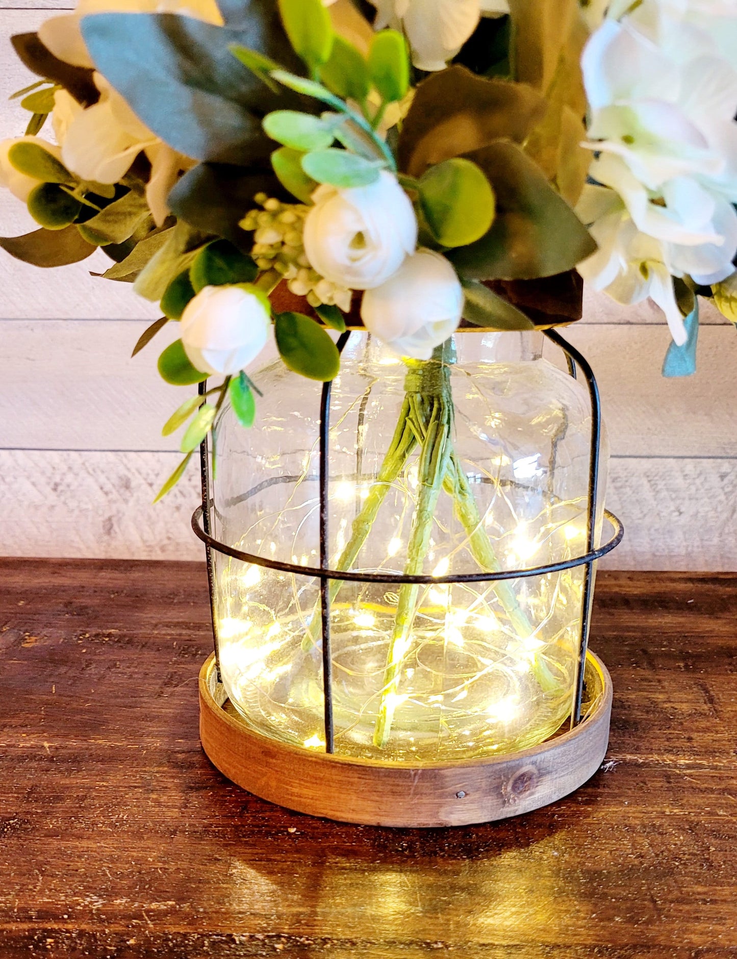 Farmhouse Lantern Decor – Illuminated Peony Arrangement Year Round Table Centerpiece