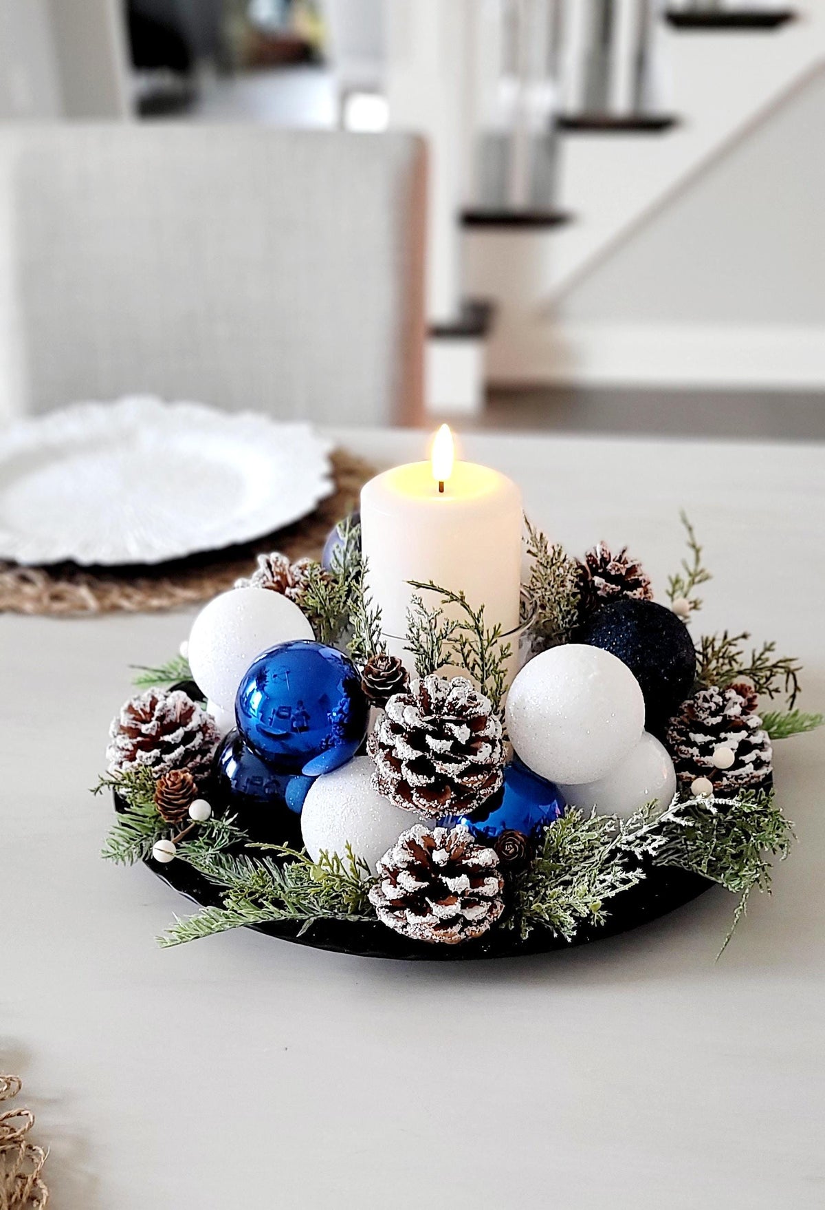 Christmas Table Centerpiece – Farmhouse Rustic Red Candle