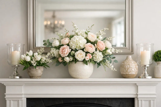 Faux Flower Arrangements for Mantel Style