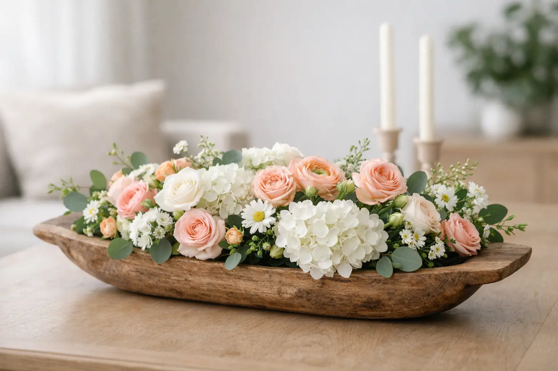 How to Style a Dough Bowl Floral Centerpiece
