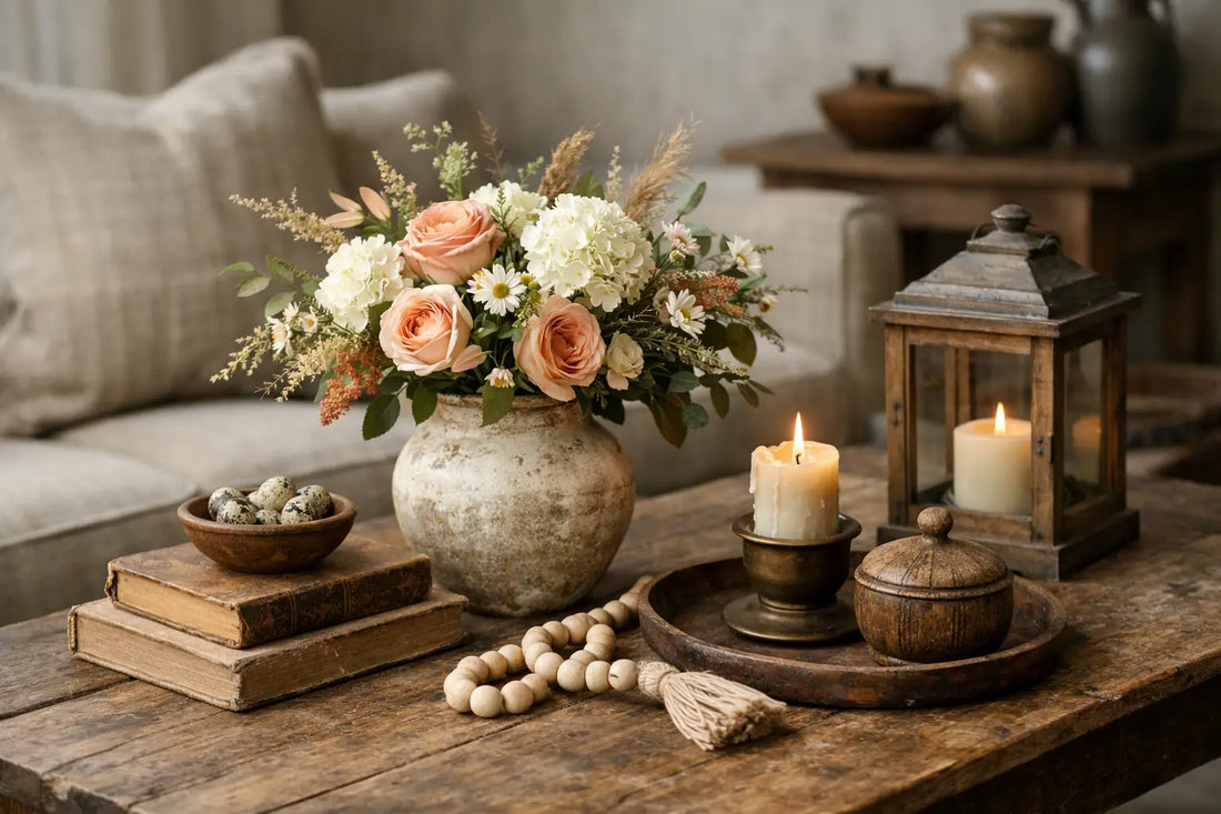 Rustic Floral Coffee Table Decor That Feels Collected