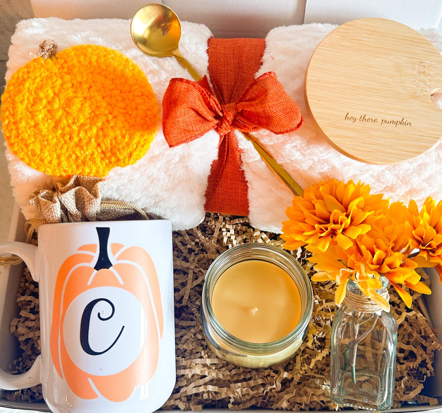 Fall Gift Box Friend Care Package Pumpkin Mug Personalized Tumbler Women Gift Box Cozy Autumn Care Package Custom Cup Engrave Initial Mug