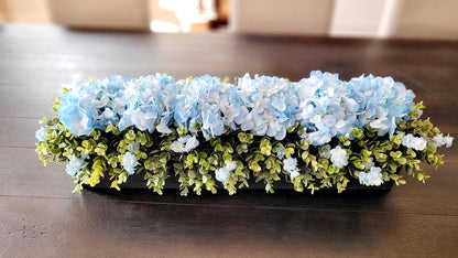 Blue Hydrangea Farmhouse Arrangement Large Dining Room Table Decor Faux Hydrangea Box Arrangement Greenery Arrangement Country Table Decor