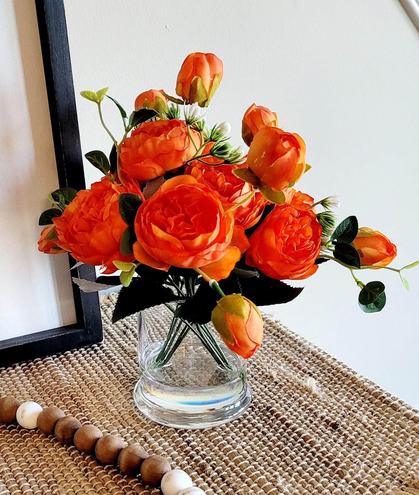 Silk Peony Arrangement – Realistic Faux Flowers in Glass Vase