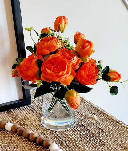 Silk Peony Arrangement – Realistic Faux Flowers in Glass Vase