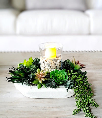 Low Maintenance Greenery Faux Succulent Display Modern Wood Container Artificial Plant Collection Never Needs Watering Realistic Looking Arrangement Contemporary Home Accent Office Desk Decoration Elegant Table Centerpiece Beautiful