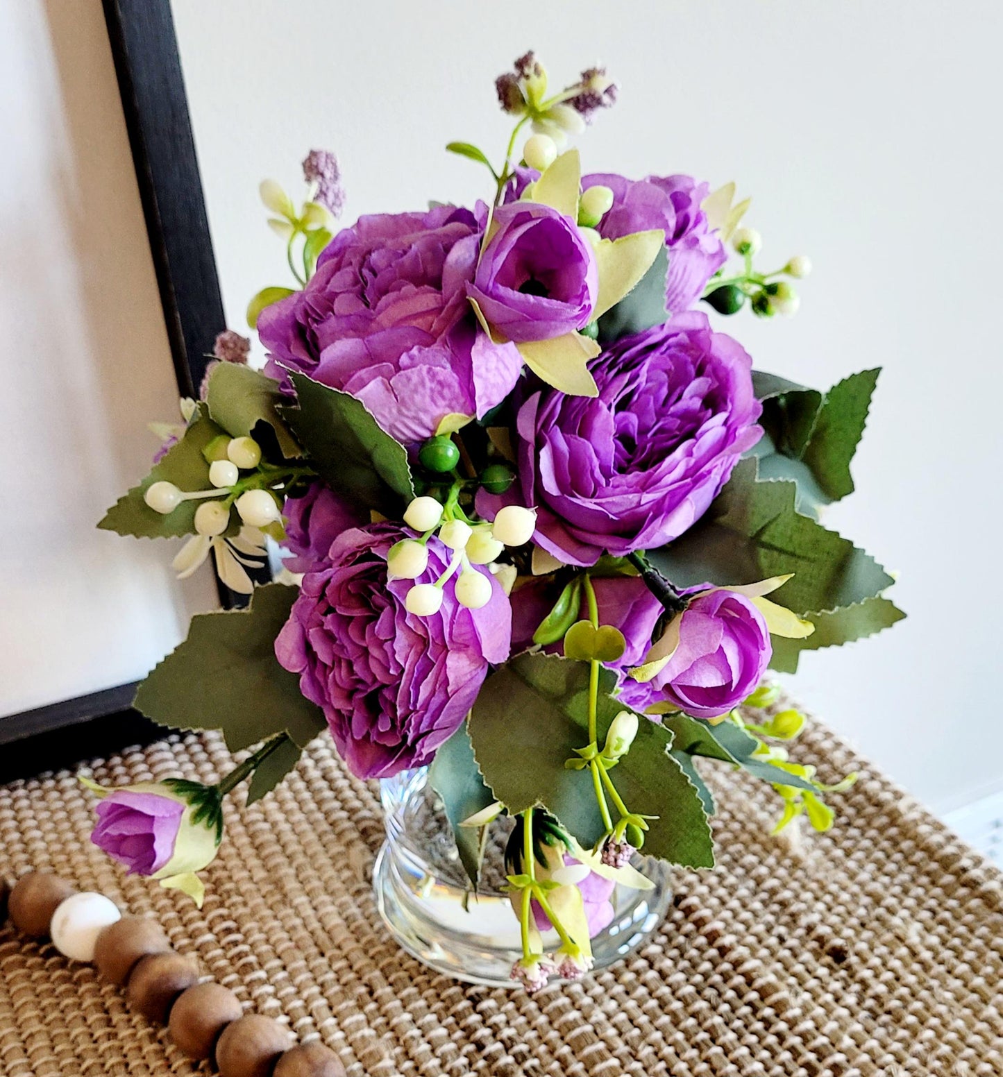 Silk Peony Arrangement – Realistic Faux Flowers in Glass Vase