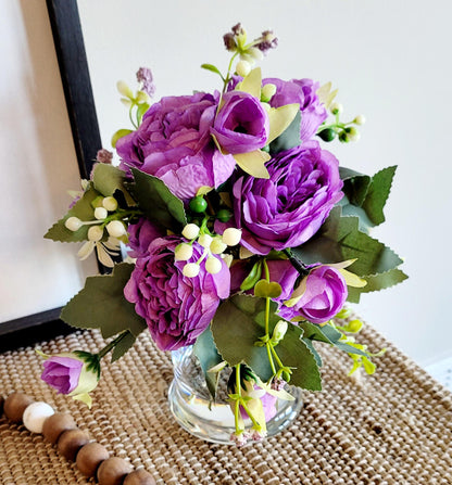 Silk Peony Arrangement – Realistic Faux Flowers in Glass Vase