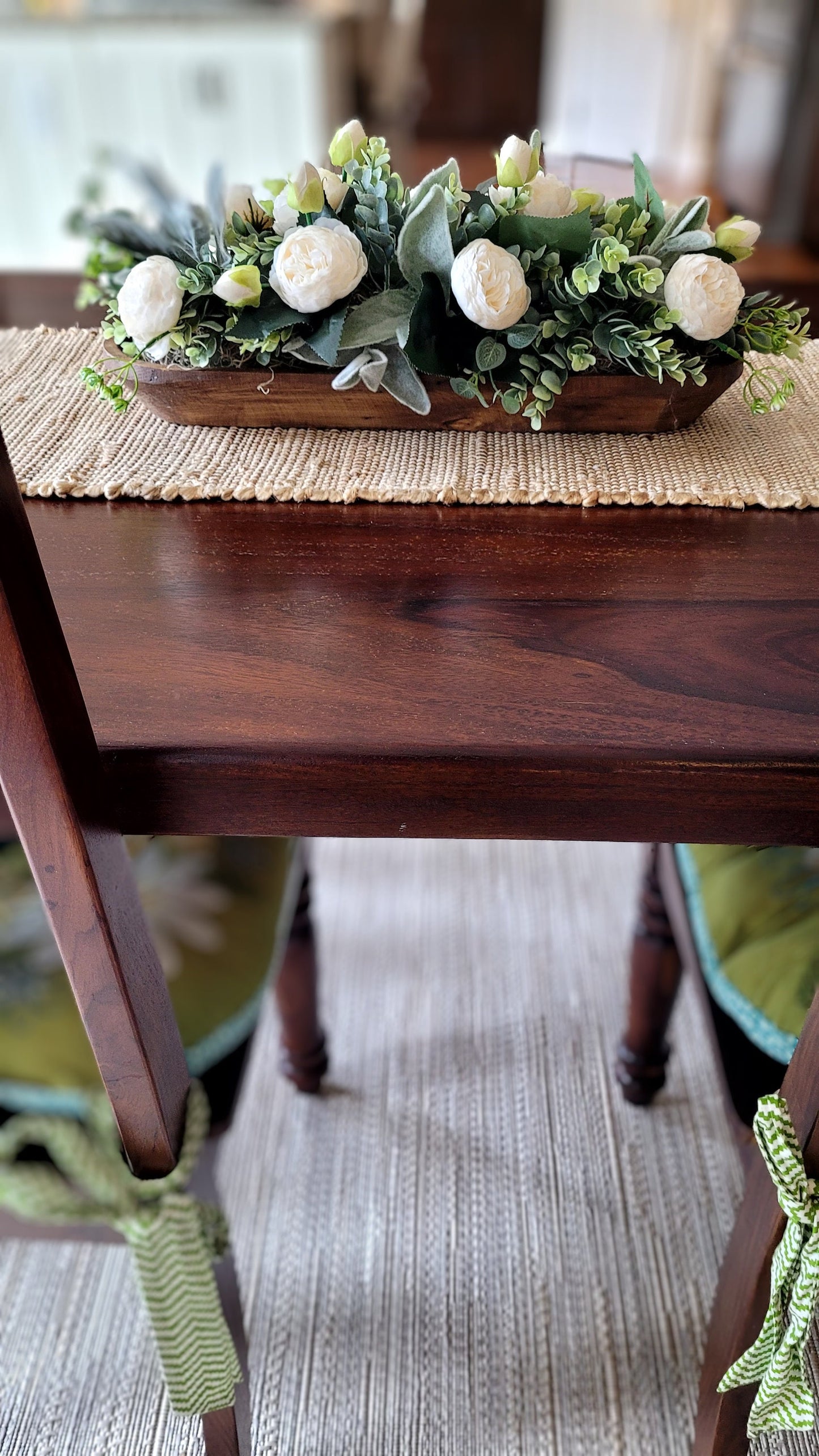 Dough Bowl Farmhouse Arrangement Dining Table Peony Arrangement Hand-Carved Dough Bowl Table Arrangement Dough Bowl Centerpiece Peony Flower