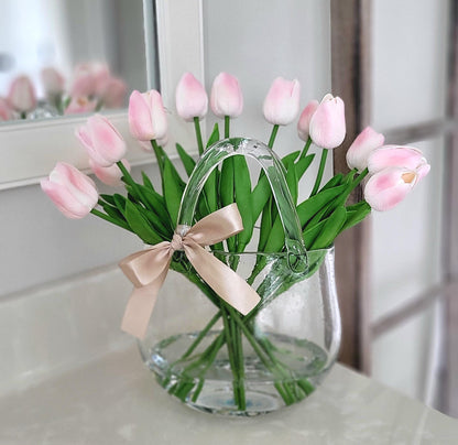 Peony arrangement glass vase arrangement easter arrangement gift new home gift table decor Pink peony basket arrangement spring decoration