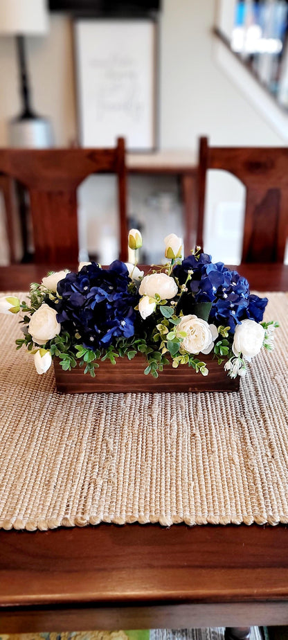 Blue flower arrangement navy blue flower centerpiece wood flower decoration dried flower arrangement peony floral arrangement dining table
