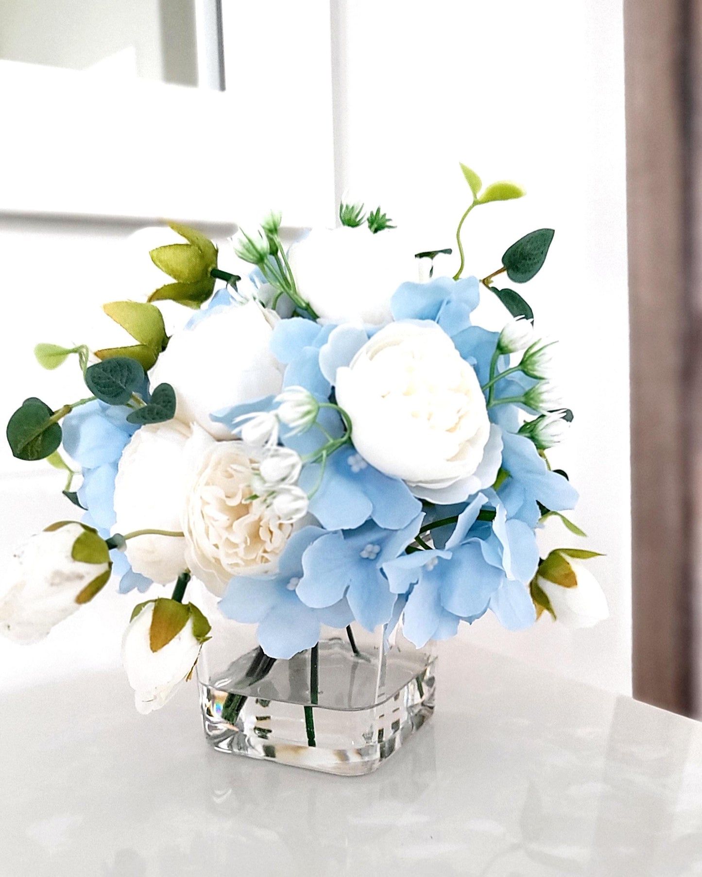 Blue Hydrangea white rose blue Hydrangea wedding Decor nightstand decor side table accent decor new home gift her gift birthday gift sister