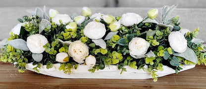 White Floral Centerpiece – Farmhouse Shabby Chic Dining Table Arrangement