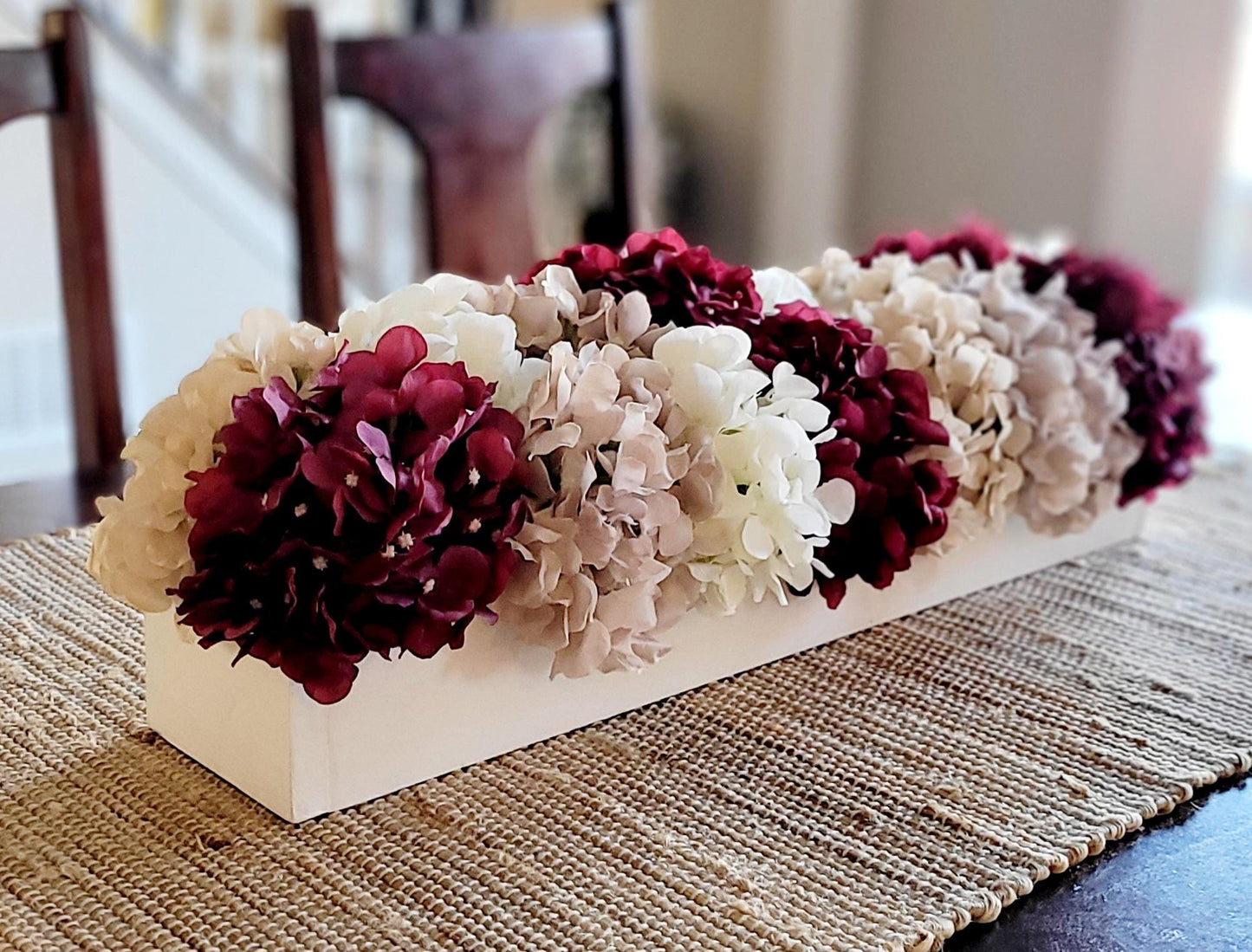 Farmhouse floral arrangement farmhouse decor burgundy flower centerpiece hydrangea wedding decor idea country table decor mantle decoration
