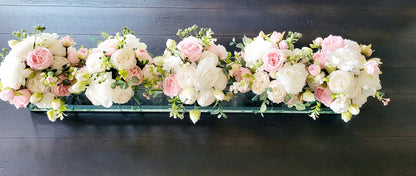 Silk Flower Arrangement Clear Glass Modern Dining Table Centerpiece Bridal Arrangement Long Rectangular Vase Real Touch Roses Flower Peony