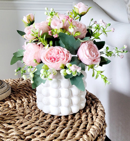 Modern Vase Bubble Vase White Ceramic Vase Boho Vase Decor Ceramic Flower Vase Decorative Vase Pink Peony Vase Decor  Bedroom  Entryway Deco