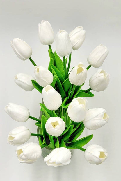 Real Touch Tulip In Glass Vase Modern Arrangement Artificial Flower Centerpiece Bridal Arrangement French Country Faux Flower Dining Table
