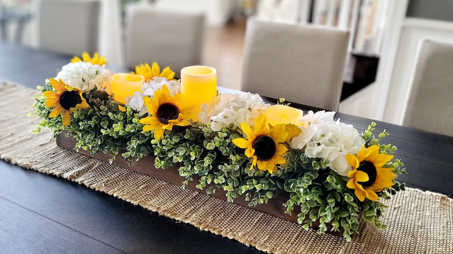 Fall Table Decoration Fall Centerpiece Fall Faux Flower Arrangement Farmhouse Mantle Fall Decor Burgundy Hydrangea Long Wood Box Autumn Deco