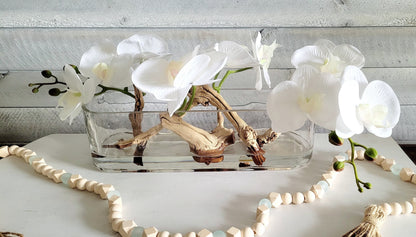 Modern Orchid Centerpiece Dining Table Glass Vase Orchid Arrangement Long Glass Vase Drift Wood Flower Arrangement Modern Style Floral