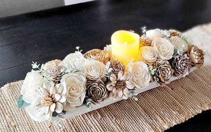 Wood Flowers Arrangement Sympathy Arrangement Wood Faux Wood Floral Bridal wood Flowers boho bouquet dough bowl arrangement dining table