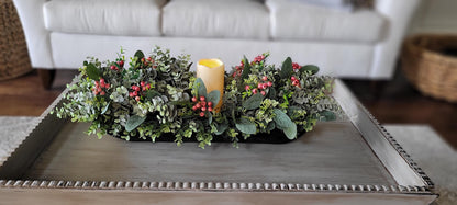 Dough Bowl Centerpiece  Greenery Arrangement Farmhouse Arrangement Candle Centerpiece Country Decor Holiday Arrangement Decor Berry decor