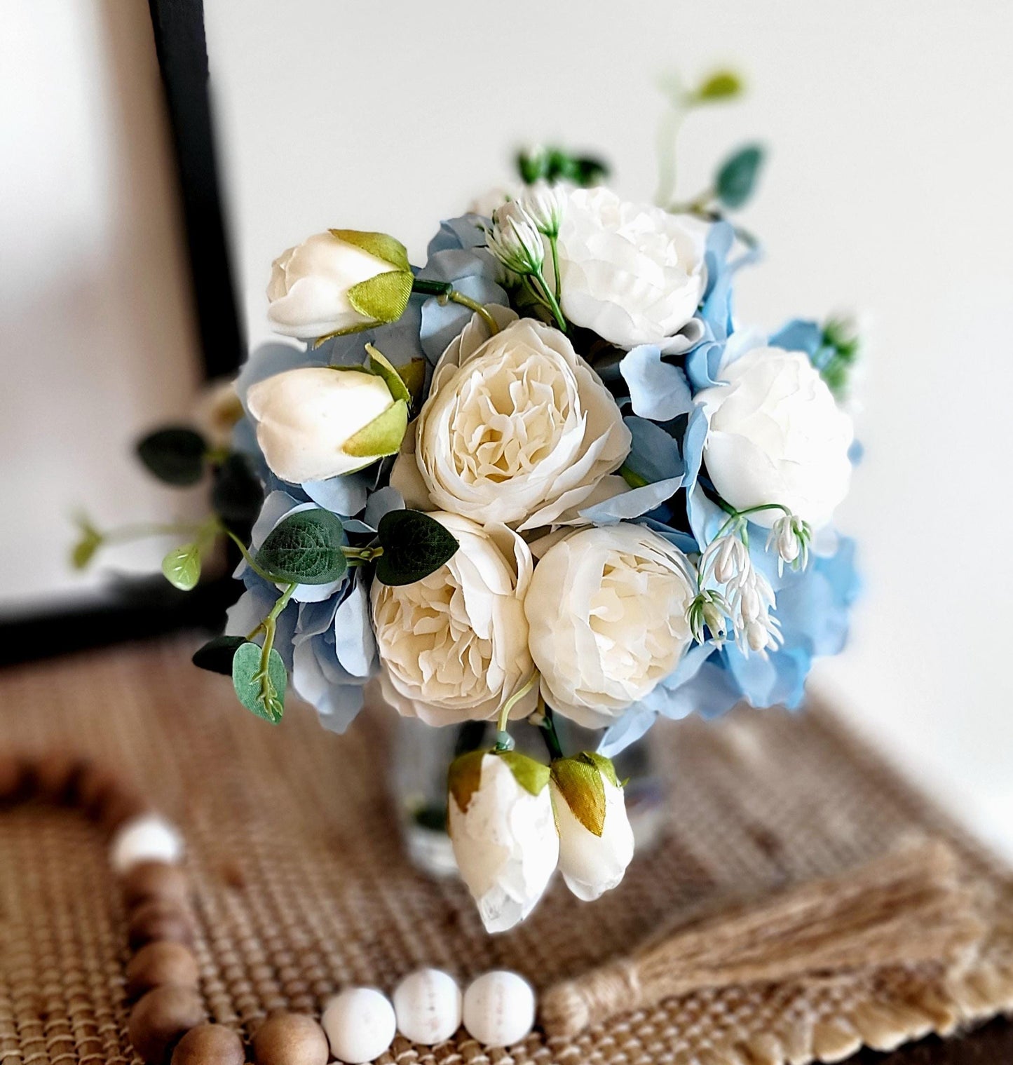 Blue Hydrangea white rose blue Hydrangea wedding Decor nightstand decor side table accent decor new home gift her gift birthday gift sister