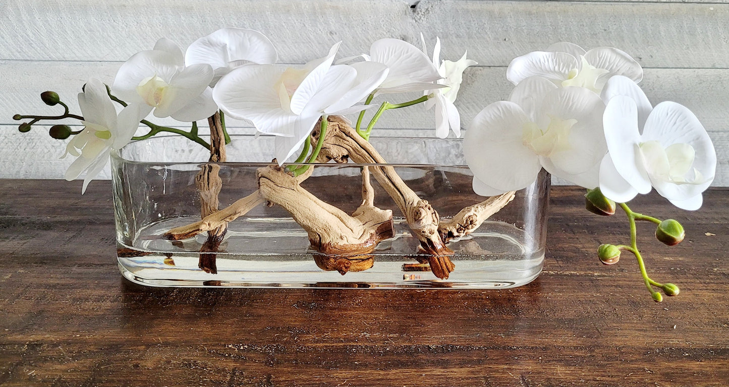 Modern Orchid Centerpiece Dining Table Glass Vase Orchid Arrangement Long Glass Vase Drift Wood Flower Arrangement Modern Style Floral