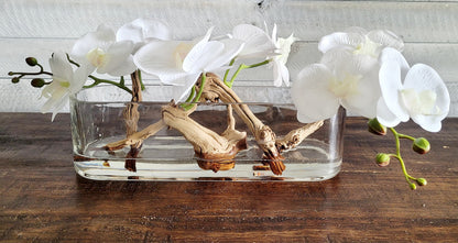 Modern Orchid Centerpiece Dining Table Glass Vase Orchid Arrangement Long Glass Vase Drift Wood Flower Arrangement Modern Style Floral