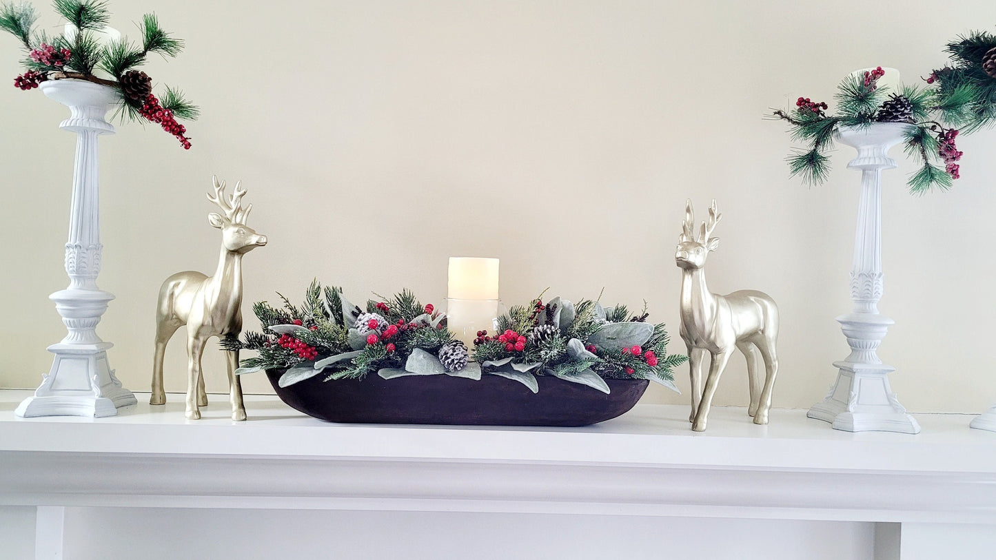 Christmas Centerpiece Dining Table Centerpiece Gift Centerpiece Hand Carved Dough Bowl Winter Floral Arrangement For Table Christmas Decor