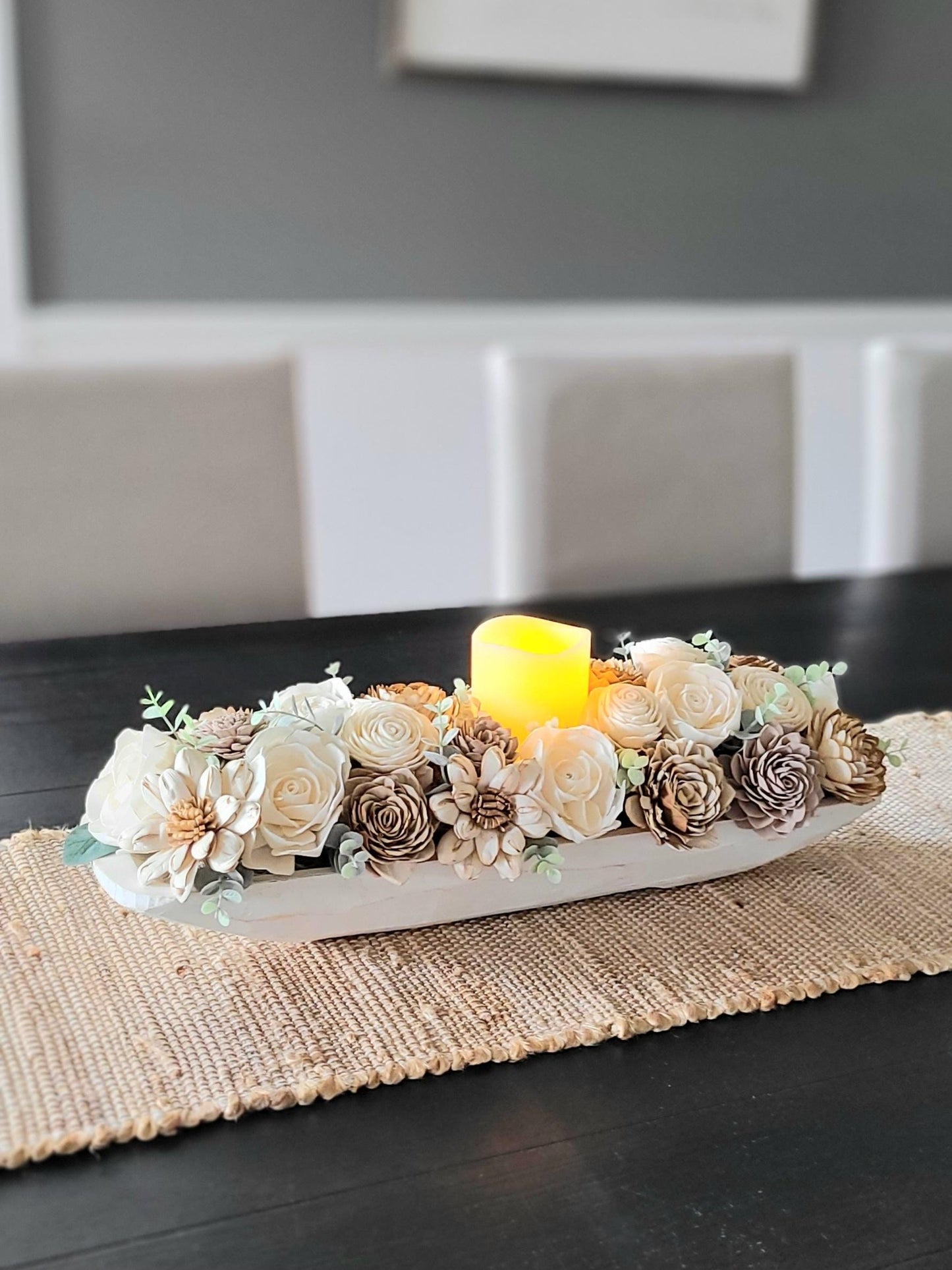 Wood Flowers Arrangement Sympathy Arrangement Wood Faux Wood Floral Bridal wood Flowers boho bouquet dough bowl arrangement dining table