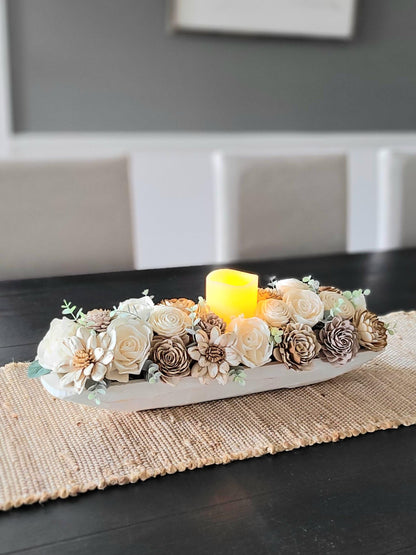 Wood Flowers Arrangement Sympathy Arrangement Wood Faux Wood Floral Bridal wood Flowers boho bouquet dough bowl arrangement dining table