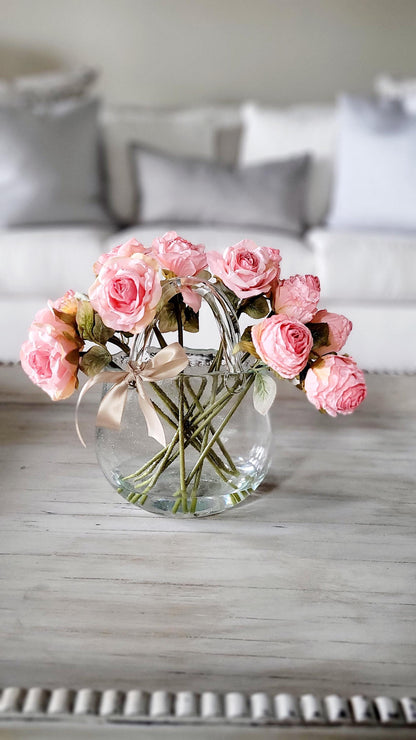 Pink Rose Arrangement Dining Table Vintage Style Flowers Roses mom Gift Birthday Gift Daughter Sweet Sixteen Gift 30th Birthday Arrangement