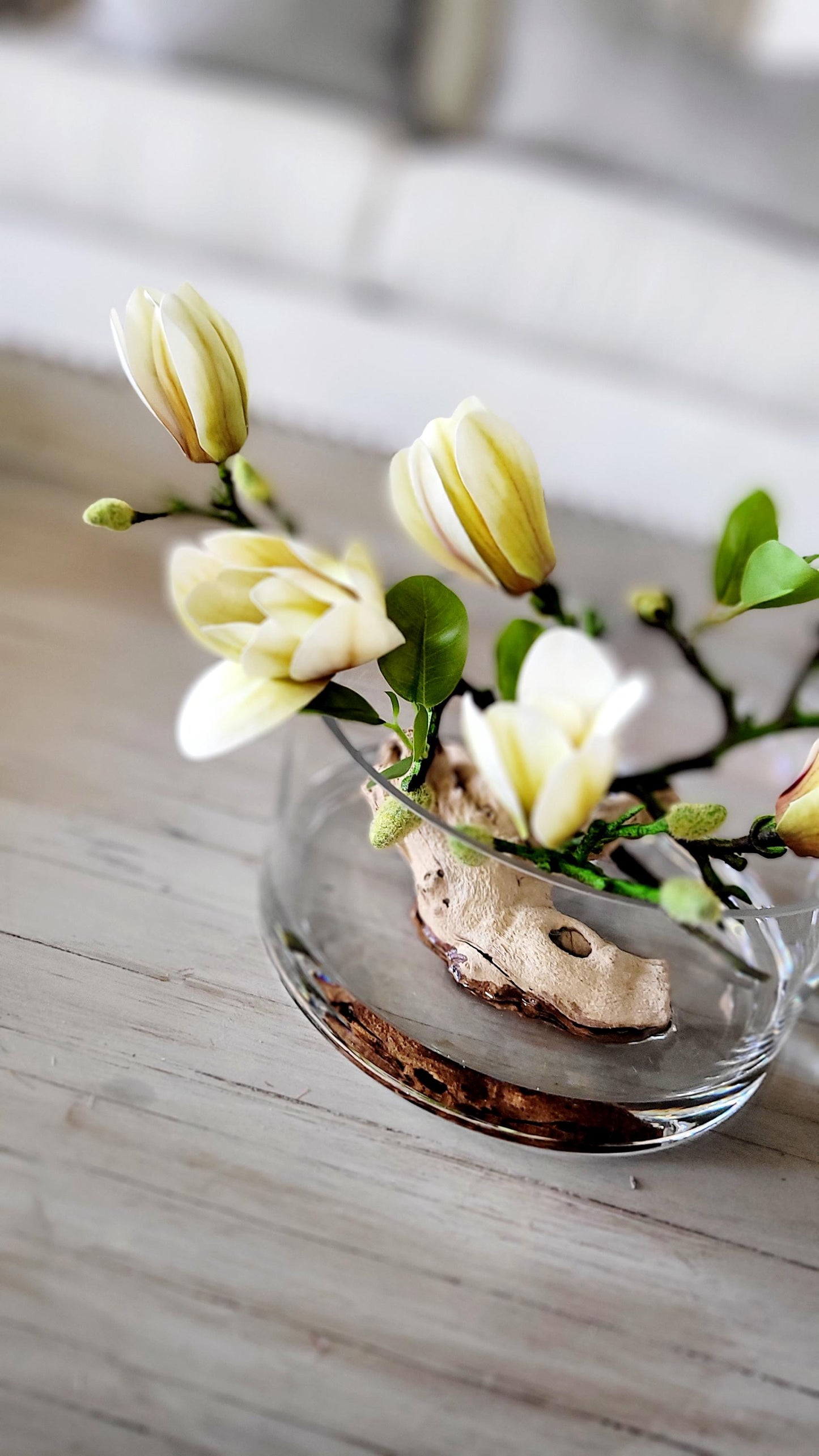 Artificial Orchid Arrangement – Silk Centerpiece in Round Glass Vase for Dining Table