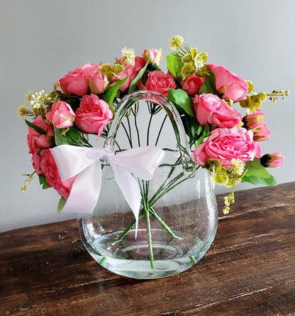 Peony arrangement glass vase arrangement easter arrangement gift new home gift table decor Pink peony basket arrangement spring decoration