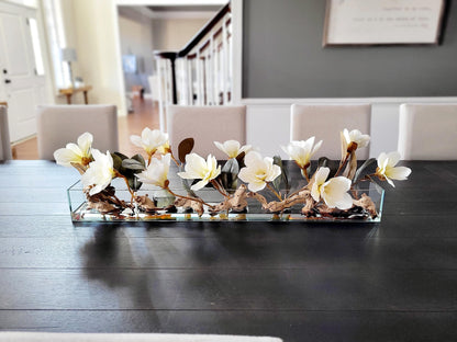 Dining Table Flower Arrangement home decor Luxury Flower Dining flower Magnolia Flower Long Glass container flower Realistic flowers water