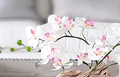 Artificial Orchid Arrangement – Pink Silk Flowers in Glass Vase for Modern Spaces