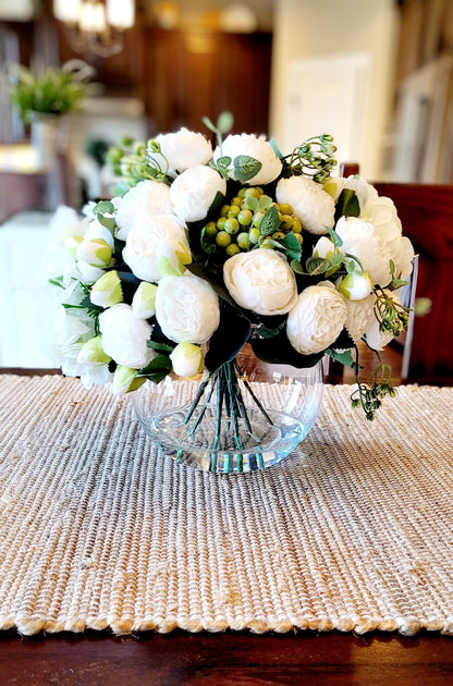 Spring Flower Arrangement Peony Silk Flower Glass Vase French Country Floral Centerpiece Modern Table Decor Gift her Wedding Floral Decor