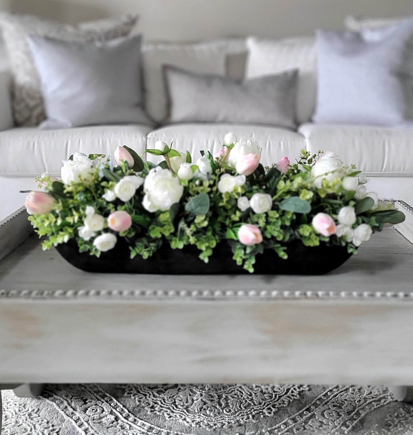 Tulip arrangement dining table tulip centerpiece real touch floral arrangement dough bowl arrangement rose spring table decoration spring