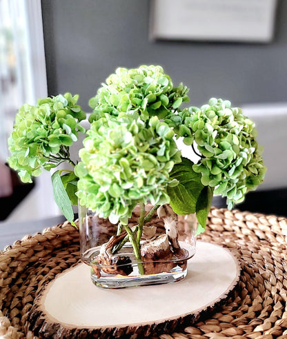 Faux Hydrangea Arrangement – Realistic Silk Flower in Glass Vase for French Country Farmhouse