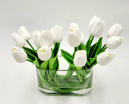 Real Touch Tulip In Glass Vase Modern Arrangement Artificial Flower Centerpiece Bridal Arrangement French Country Faux Flower Dining Table