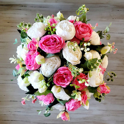 Romantic Gift Arrangement Artificial Pink Peony Display Glass Vase Centerpiece Realistic Water Effect Silk Flower Collection Wedding Bridal Shower Styling Lifelike Petal Details Maintenance Free Home Arrangement Perfect Table Centerpiece