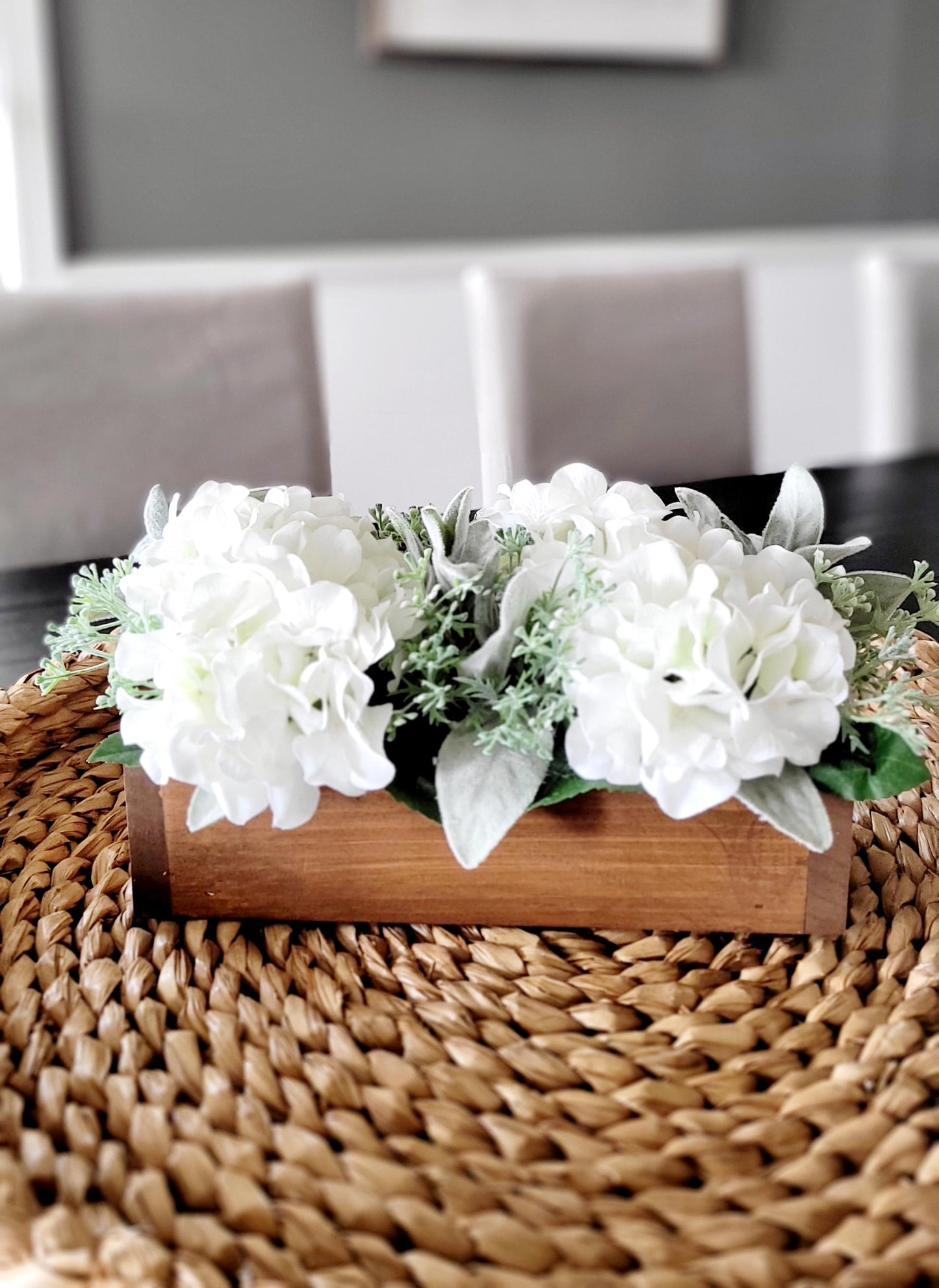 Hydrangea Centerpiece Mothers Day Gift Mom Spring centerpiece table arrangement with Blue and white dining arrangements table rustic decor