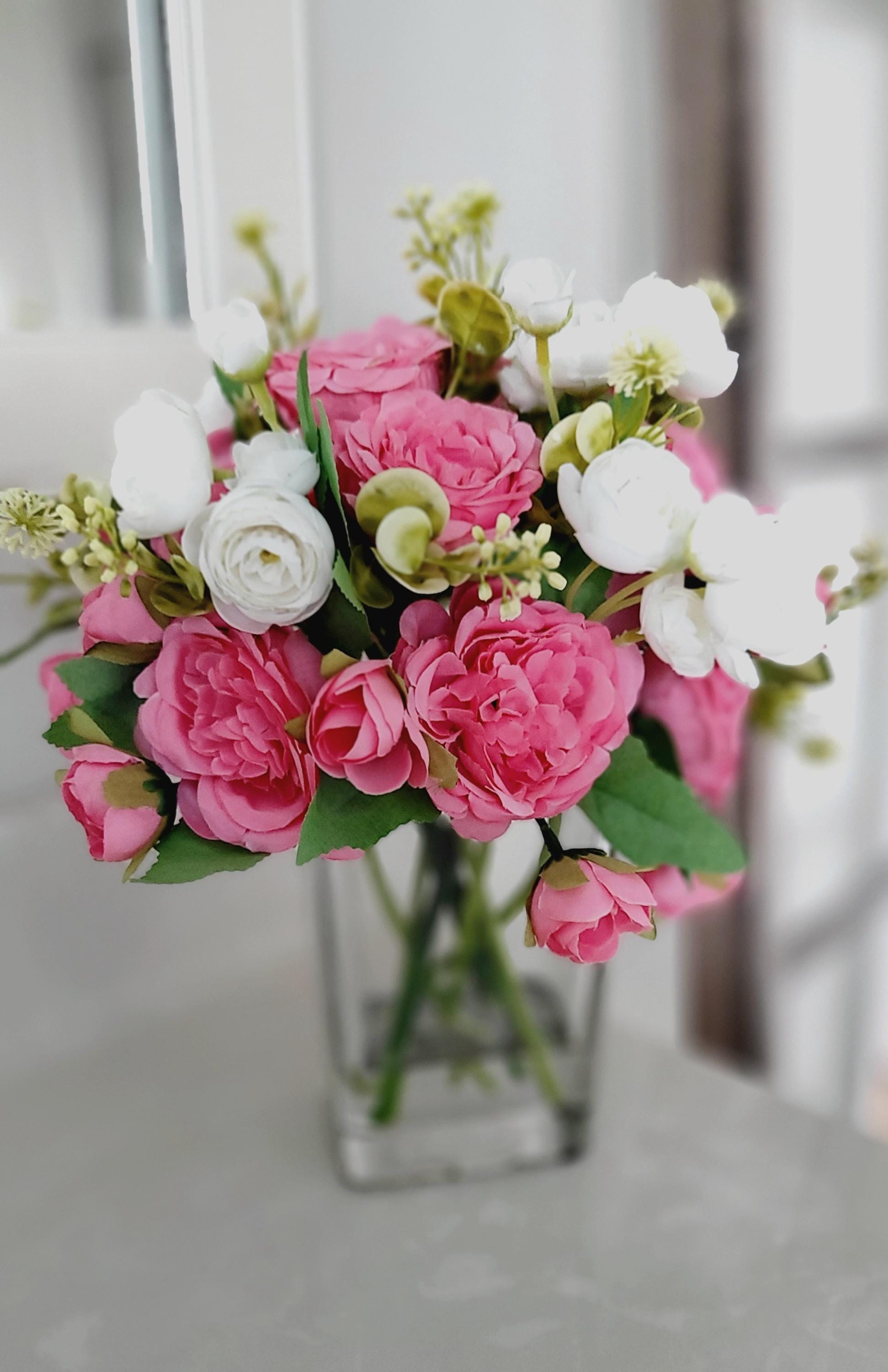 Glass Bowl Centerpiece Pink Rose Arrangement Hot Pink Floral Display Table Styling Elegant Design French Country Charm Romantic Gift For Her Beautiful Flower Collection Vibrant Roses Perfect Anniversary Present Birthday Gift Home Accent