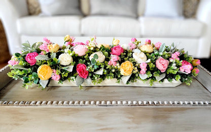 Dough Bowl Long Dining Table Arrangement Narrow Mantle Decor Peony Dough Bowl Farmhouse Arrangement Kitchen Table Decor Large Island Decor