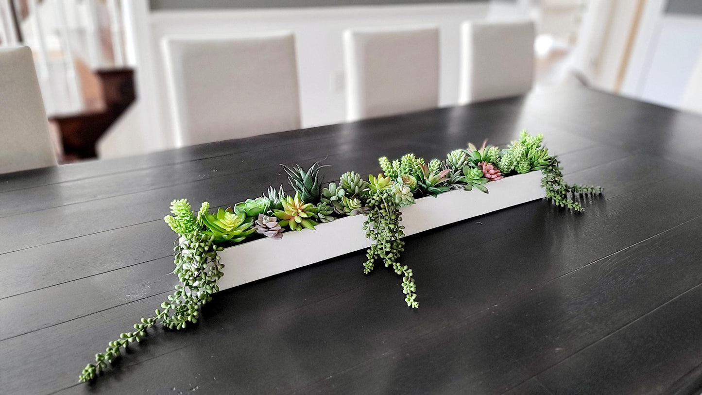 Faux Succulent Centerpiece – 32inch Narrow Table Arrangement for Modern Dining