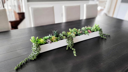 Faux Succulent Centerpiece – 32inch Narrow Table Arrangement for Modern Dining