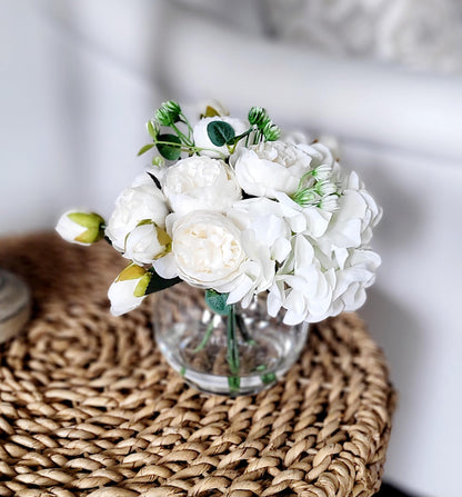 Silk Peony Arrangement – Glass Vase Realistic Spring Centerpiece
