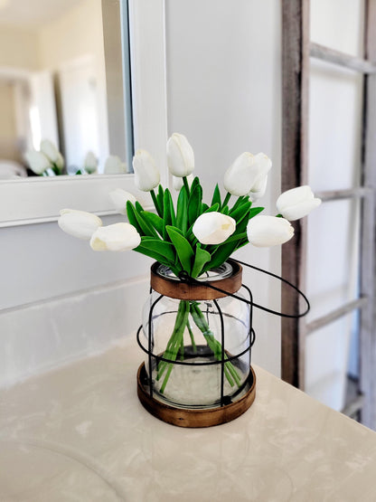 Tulip Table Centerpiece – Easter Spring Dining Decoration with Farmhouse Lantern