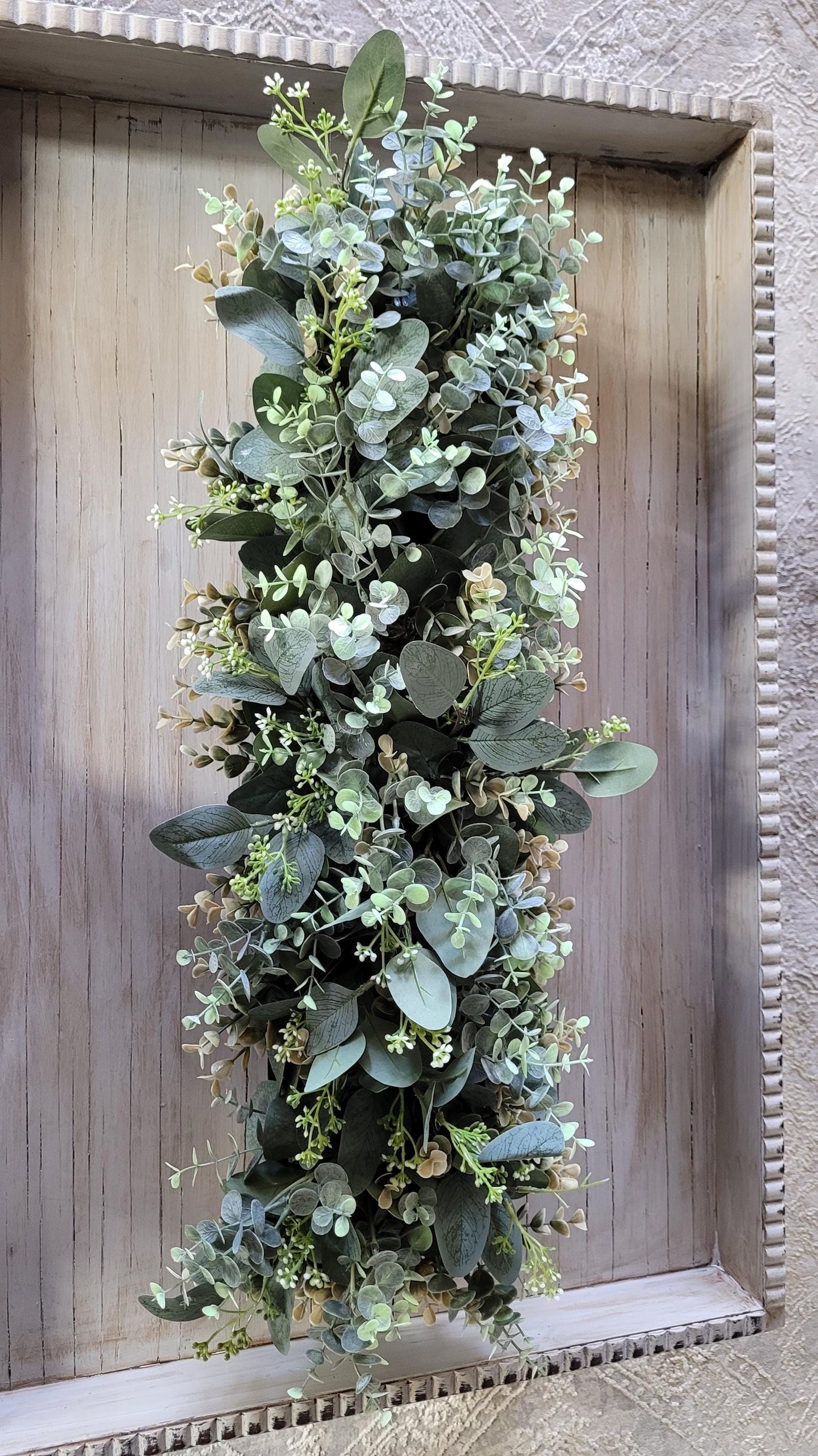 Dough Bowl Centerpiece – Rustic Farmhouse Table Arrangement with Faux Greenery and Candle