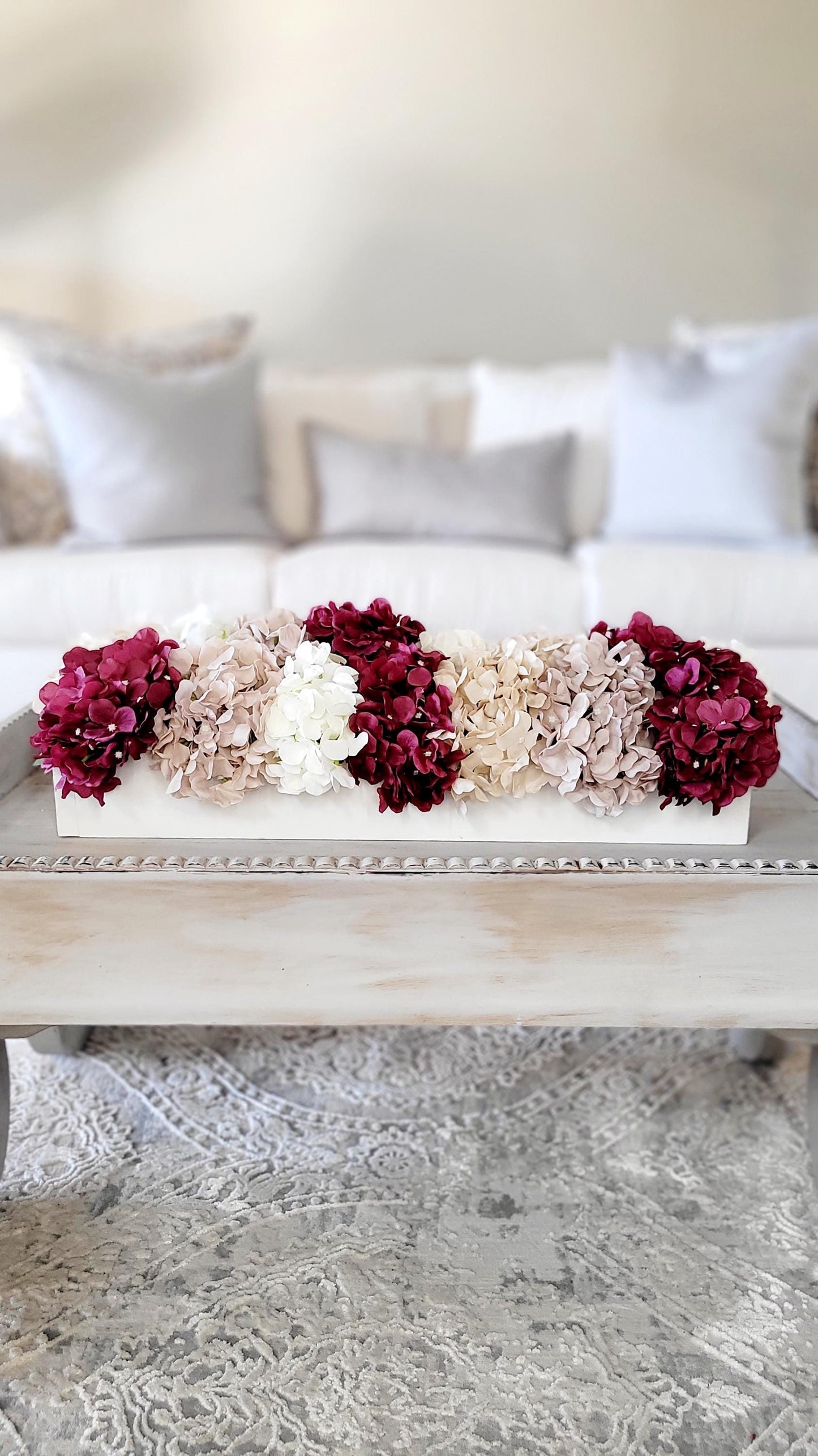 Farmhouse floral arrangement farmhouse decor burgundy flower centerpiece hydrangea wedding decor idea country table decor mantle decoration